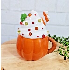 Pumpkin Mug‎ With LED Light Up Whipped Cream Fall Ceramic Orange Autumn Decor